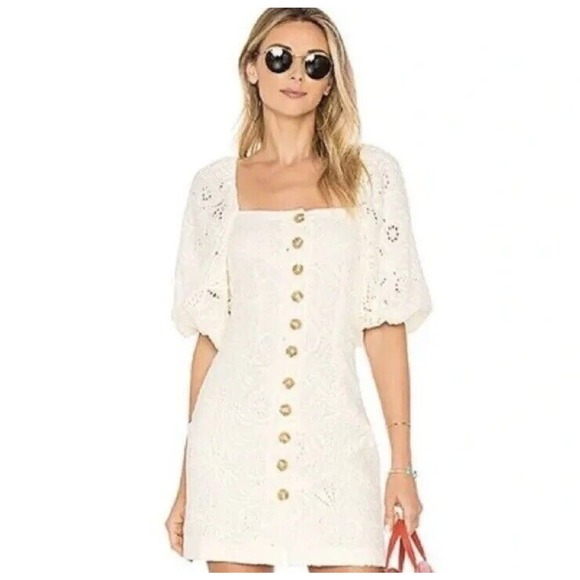 Free People Dresses & Skirts - Free people Daniella Cotton Mini Dress Size 4 Floral Eyelet Square Neck Iory